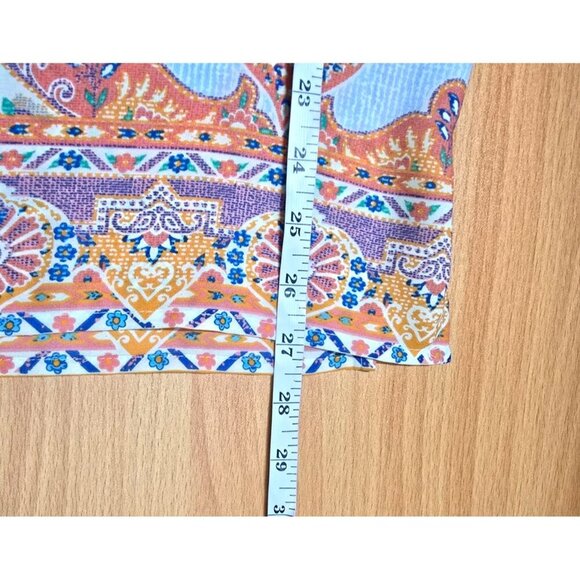 Cynthia Rowley Tunic Blouse 1X Paisley Boho V-neck Stretch Comfort Pullover Blue - Picture 10 of 12